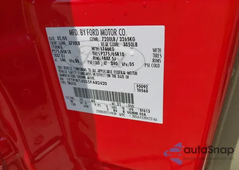 2005 Ford F-150 Fx4/Lariat/Xlt из США, поврежденный, VIN 1FTPW14555FA82420